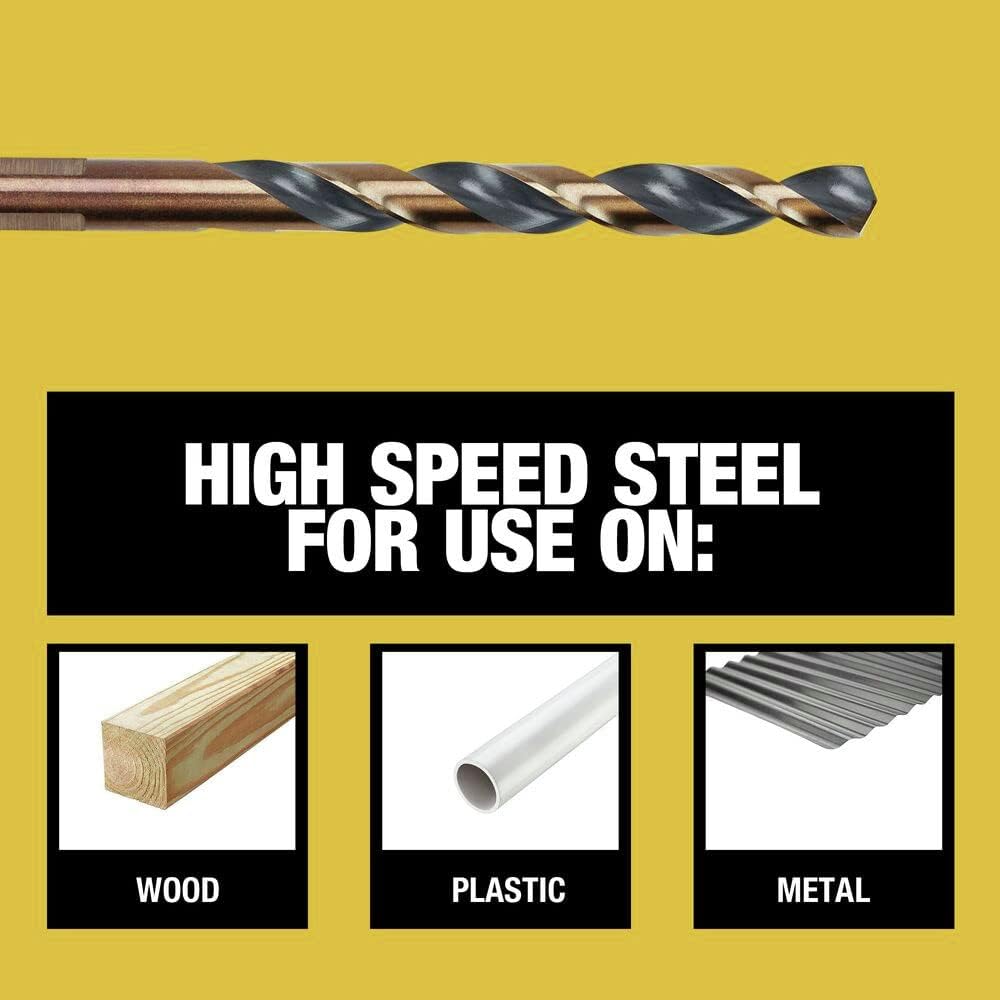 DEWALT Drill Bit Set. 21 Pc High Speed Steel DEWALT Bits. Black and Gold Oxide Coated. 135 Degree Split Point. 31 Degree Helix (DWA1181) - Amazon.com