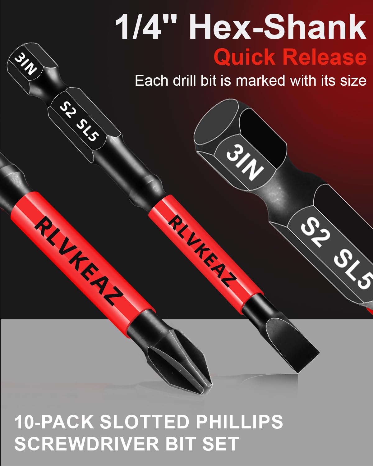 RLVKEAZ 3-Inch Long Magnetic Screwdriver Bit Set. Phillips Slotted. 10-Pack | #1 #2 #3 Phillips Head Drill Bits. S2 Alloy Steel. CNC Tips. 1/4-Inch Hex Shank for Impact Driver and Power Drill - Amazon.com