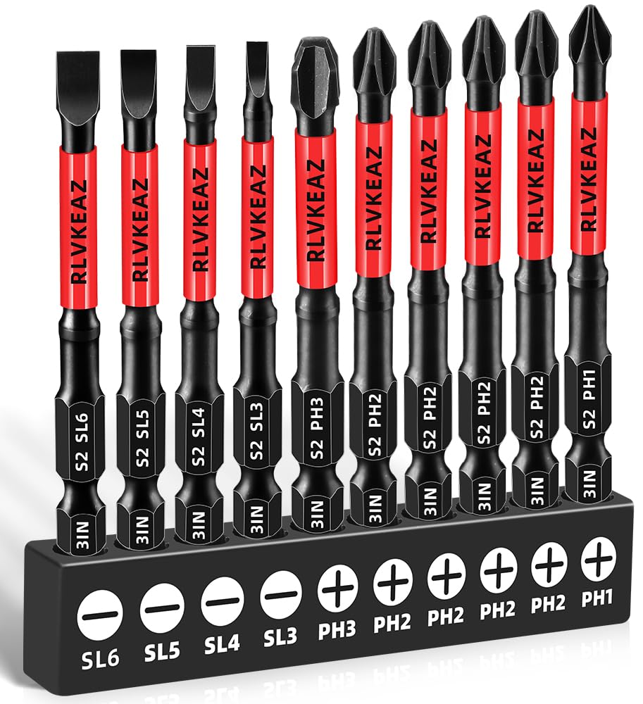 RLVKEAZ 3-Inch Long Magnetic Screwdriver Bit Set. Phillips Slotted. 10-Pack | #1 #2 #3 Phillips Head Drill Bits. S2 Alloy Steel. CNC Tips. 1/4-Inch Hex Shank for Impact Driver and Power Drill - Amazon.com
