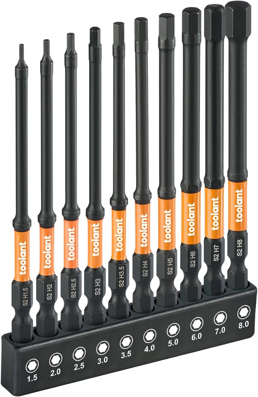 toolant Impact Allen Wrench Drill Bit Set. 20-Piece Metric & SAE. 2-Inch | S2 steel magnetic bits with 1/4-inch hex shanks; includes 4 mini L-shaped hex keys and labeled holders in a storage case - Amazon.com