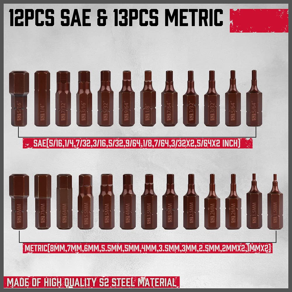 Premium 25-Piece Allen Key Drill Bit Set - Durable Allen Wrench Bits with Strong Magnetic Tips. SAE & Metric Hex Keys - Amazon.com