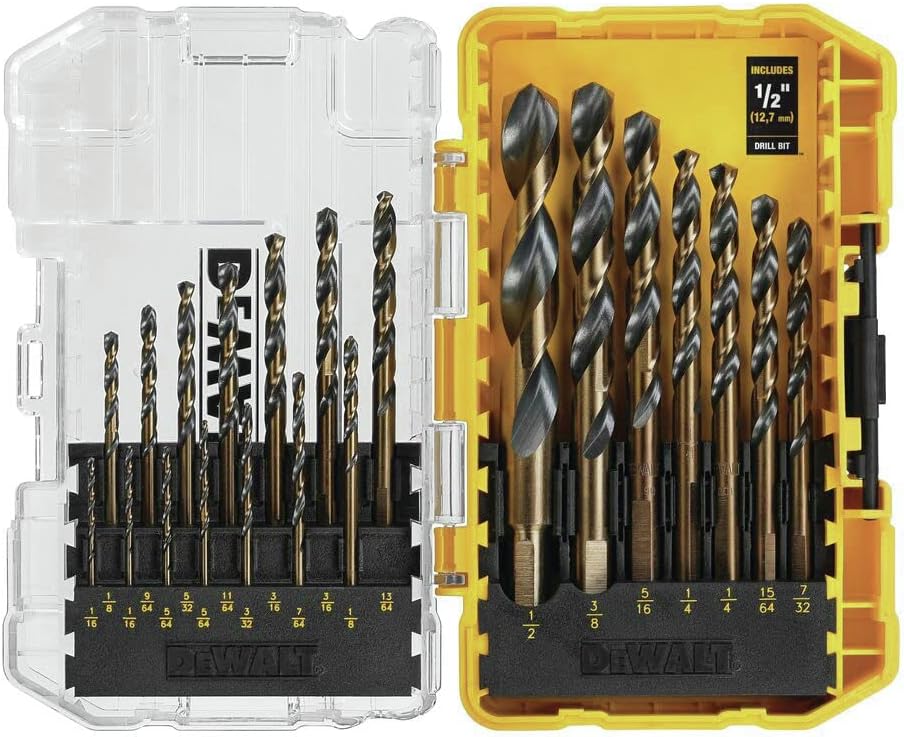 DEWALT Drill Bit Set. 21 Pc High Speed Steel DEWALT Bits. Black and Gold Oxide Coated. 135 Degree Split Point. 31 Degree Helix (DWA1181) - Amazon.com