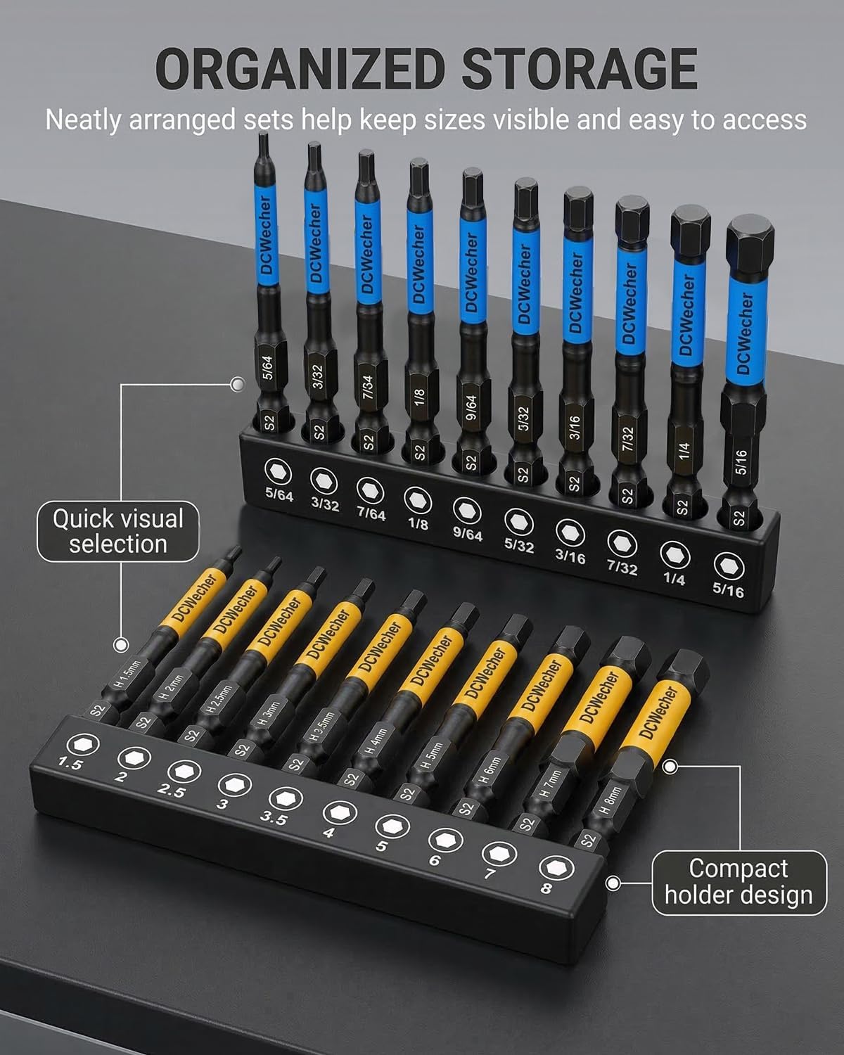 DCWecher 3-Inch Impact Hex Bit Set. 20PCS Long Allen Wrench Drill Bit Set | Magnetic Allen Key Drill Bit Set. S2 Steel. Metric & SAE Hex Bits. 1/4'' Hex Shank for Automotive Repair & Furniture Assembly - Amazon.com