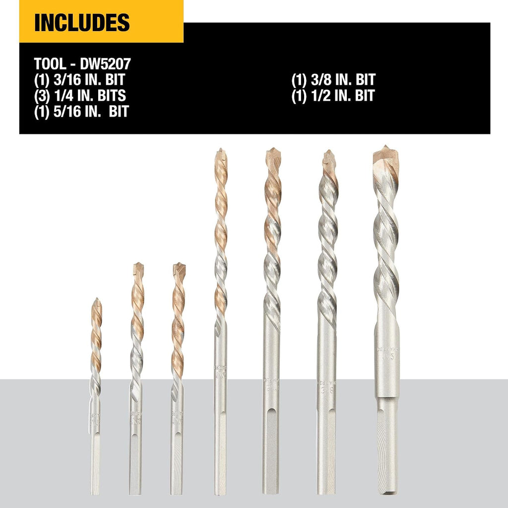 DEWALT Masonry Drill Bit Set. Percussion. Concrete & Block. 7-Piece (DW5207)