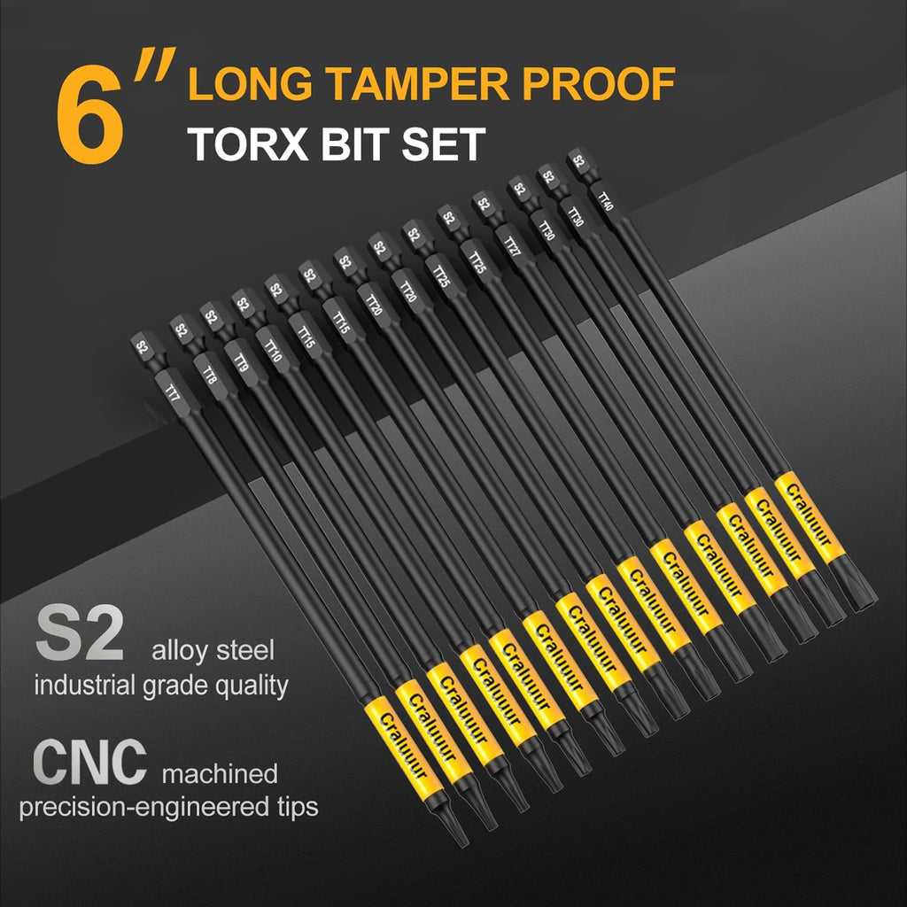14PCS lmpact Long Torx Bit Set. 6-Inch T7-T40 Tamper Proof Star Bits Set | Magnetic S2 Steel Security Torx bits with 1/4-inch quick-release shanks for automotive. DIY. electronics. and woodworking - Amazon.com