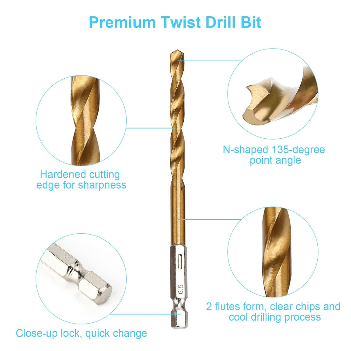 19 Pcs HSS Titanium Twist Drill Bit Set - 1/16-1/4 Hex Shank Quick Change | 135 Degrees Split Point. Fully Ground Edges. Anti Runout. Fits Impact Drivers. Drills Metal Steel Wood. Plastics. Small Bits - Amazon.com