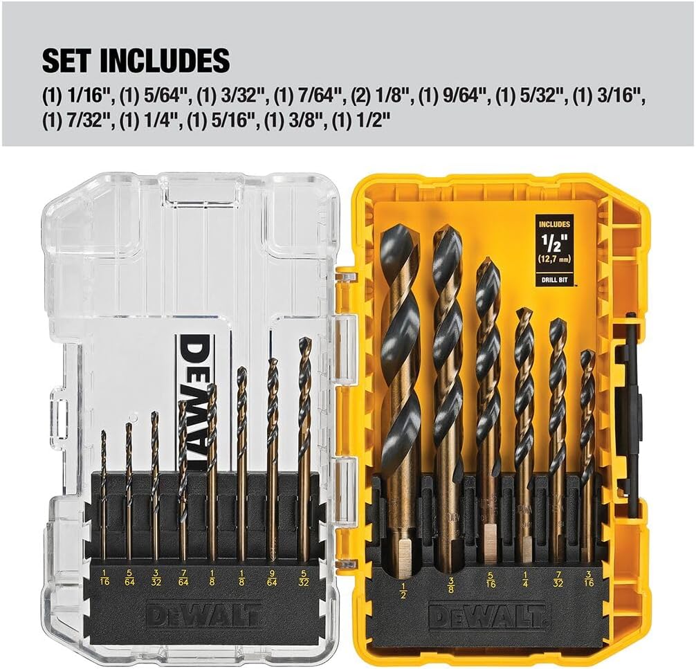 DEWALT Drill Bit Set. 3-Flats Shank.14-Piece. 135 Degree Split Point. for Plastic. Wood and Metal (DWA1184) - Amazon.com
