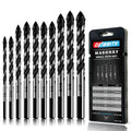 10-Piece Masonry Drill Bit Set for Concrete Tile Glass Ceramic Brick.1/8 to 1/2 Inch Drilling Bits with Triangle Handle.Tungsten Steel Alloy Tip.(Black)