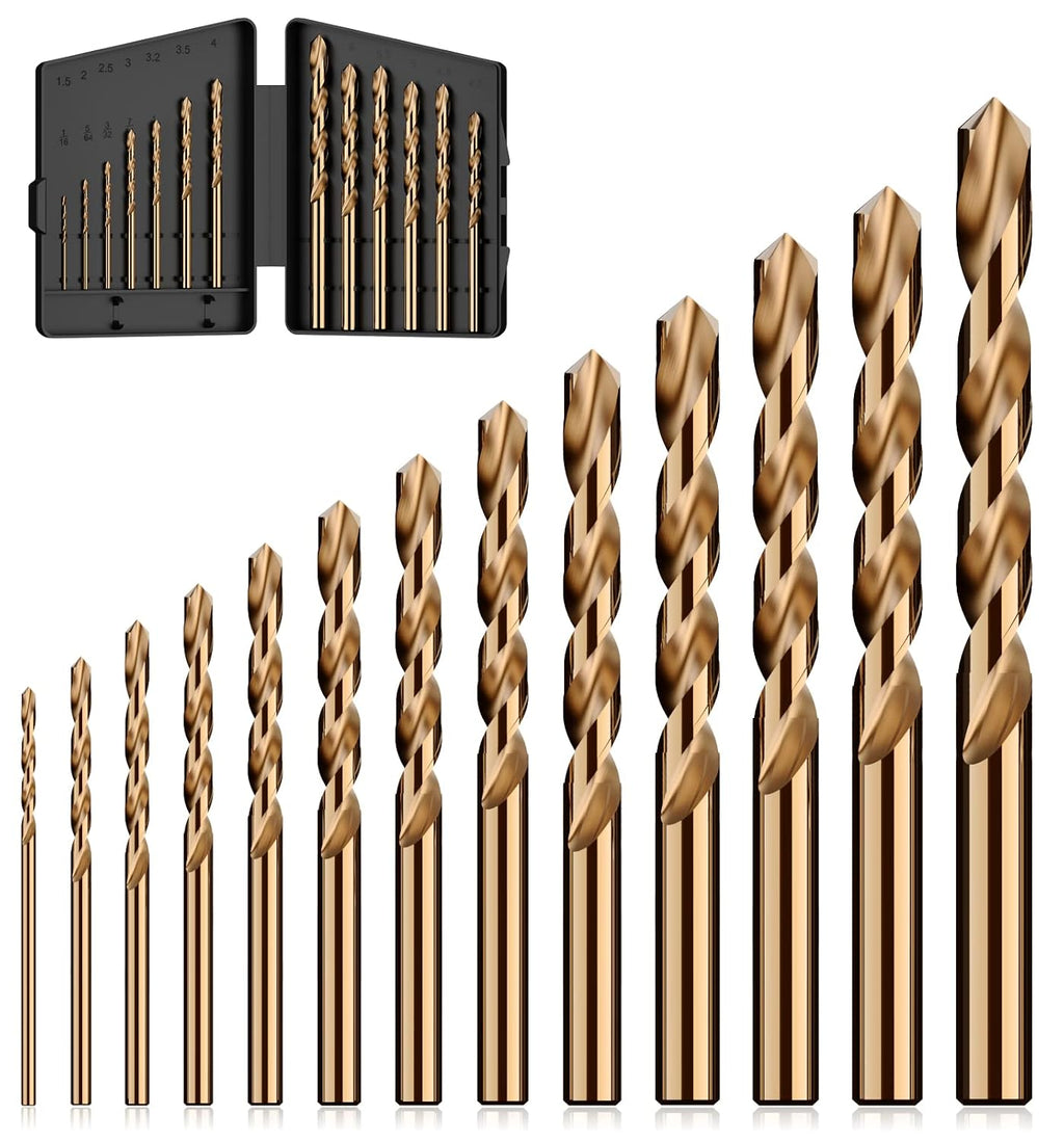 MACXCOIP 13Pcs(1/16-1/4) Cobalt Drill Bit Set M35 HSS Jobber Length | for Hardened Metal. Stainless Steel. Cast Iron. Wood and Plastic. with Index Storage Case - Amazon.com