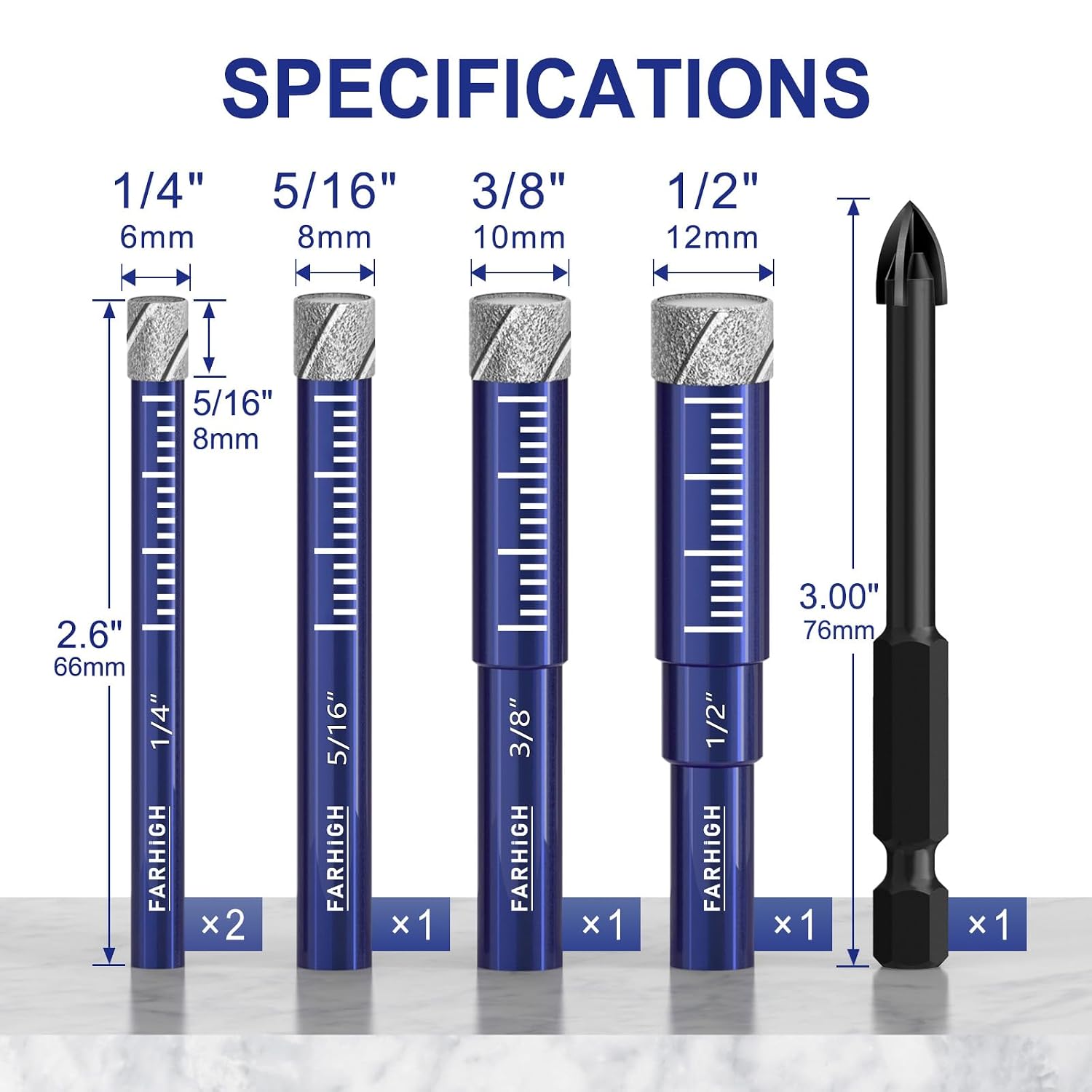 6 Pcs Diamond Drill Bit Set.1/4.5/16.3/8.1/2. Ceramic. Tile Drill Bits | For Ceramic.Pots.Planter.Porcelain.Tile.Glass.Granite.Masonry.Stone. with 1/4 Carbide-Tipped Bit.Vacuum Brazing Technology - Amazon.com