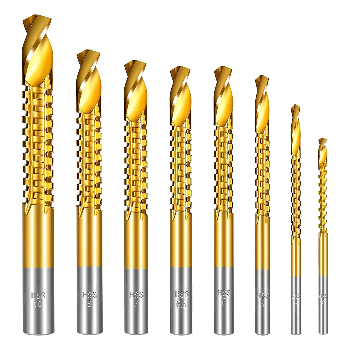 8 Pack Titanium Coated HSS Twist Drill Bits. 3-10mm Serrated Side Cutting Drill Bit. Hex Shank Serrated Cutting Drill Bits. Drill Bit Woodworking Tools. Hole Holesaw Tool for Plastic Metal Wood Hole - Amazon.com