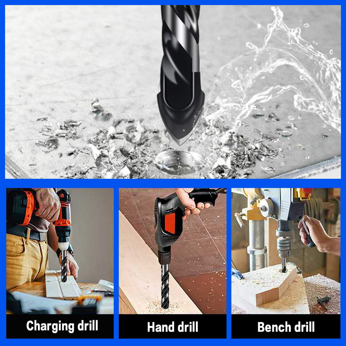 10-Piece Masonry Drill Bit Set for Concrete Tile Glass Ceramic Brick.1/8 to 1/2 Inch Drilling Bits with Triangle Handle.Tungsten Steel Alloy Tip.(Black)