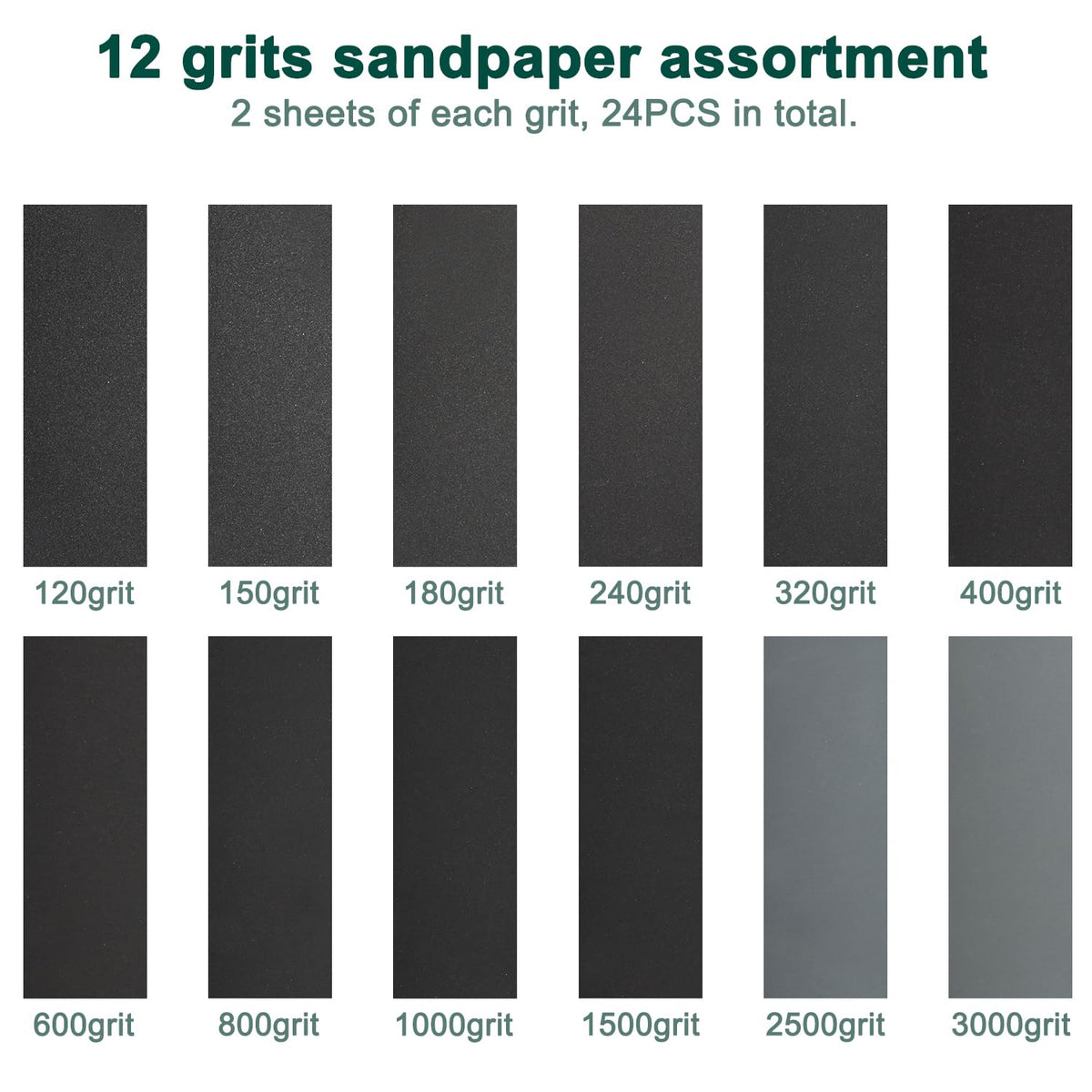 24PCS Sandpaper Assortment 12 Grits Wet Dry Sandpaper Sheets.Silicon Carbide Sanding Paper 120 to 3000 Grit Fine Sandpapers and Coarse Sand Paper for Metal. Wood Furniture and Automotive (9x3.6 Inch) - Amazon.com