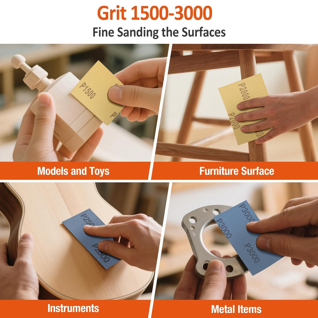 Hyietta Sand Paper Assortment. 52 Sheets Assorted Grits 120/150/180/240/320/400/600/800/1000/1500/2000/2500/3000. 4 Sheets Each. 9 x 3.6 Inches. Dry & Wet Sanding. Abrasive Sanding Sheets - Amazon.com