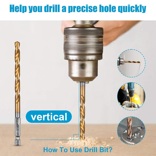 19 Pcs Hex Shank Drill Bit Set. 1/16-1/4. HSS Titanium Twist. Metal. Wood | 135° Split Point. Self-Centering. Fits Impact Drivers. Quick Change Chucks. For Plastic. Aluminum. Indexed Case. Backup Bits - Amazon.com