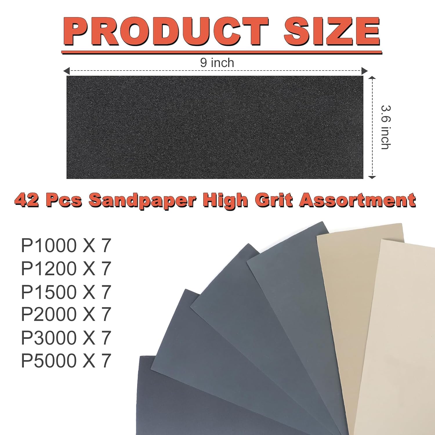 Wet Dry Sandpaper Sheets 9x3.6. 1000 1200 1500 2000 3000 5000 Grit. 42Pcs | Premium Silicon Carbide Sand Paper for Wood Furniture Finishing. Automotive Polishing. Metal Sanding - Amazon.com