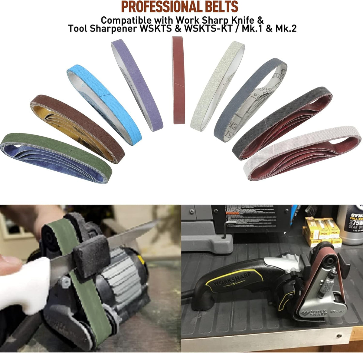 45 Pcs 1/2 x 12 Replacement Sharpening Belt Kit for Official Work Sharp Knife & Tool Sharpener (WSKTS & WSKTS-KT/Mk.1 & Mk.2) - Assorted Grits (80/120/240/400/600/800/1000/2500/5000) - Amazon.com