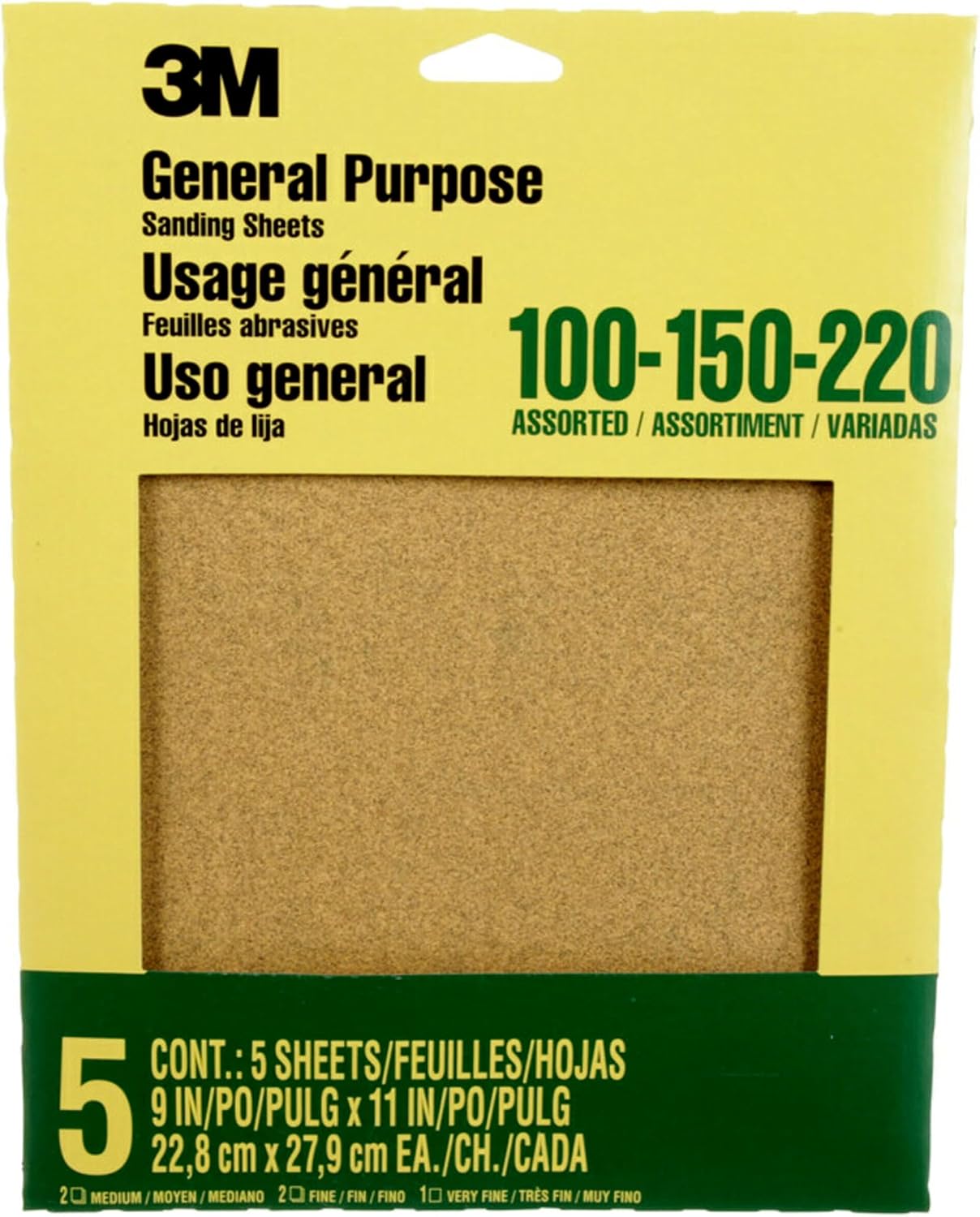 3M Aluminum Oxide Sandpaper. 5 Sheets. Assorted Grit 100-150-220. 9-in x 11-in. Multi-Purpose Abrasive Sanding Paper for On Paint. Wood and Metal (9005NA) - Abrasive Sheets - Amazon.com
