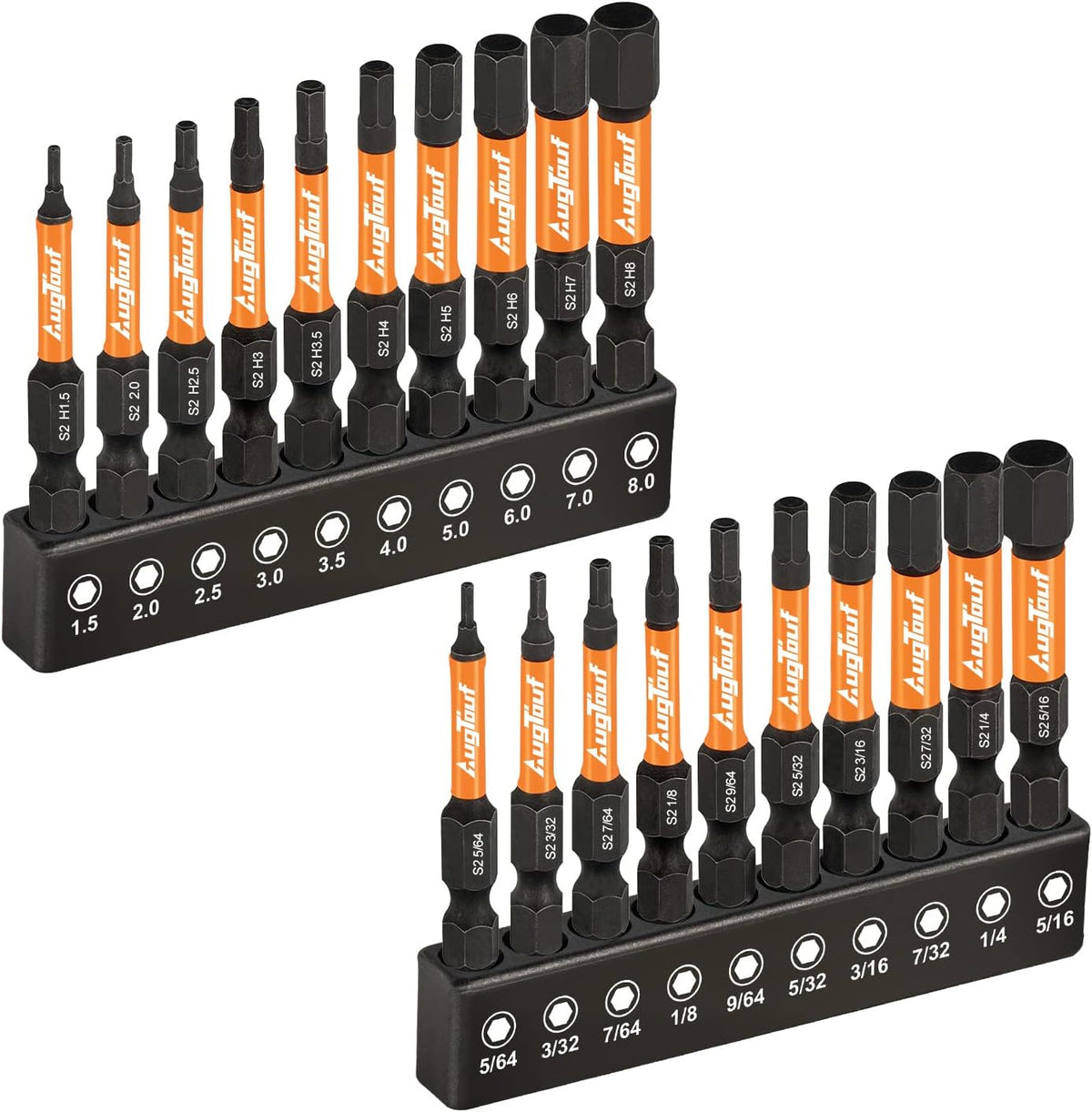 toolant Impact Allen Wrench Drill Bit Set. 20-Piece Metric & SAE. 2-Inch | S2 steel magnetic bits with 1/4-inch hex shanks; includes 4 mini L-shaped hex keys and labeled holders in a storage case - Amazon.com