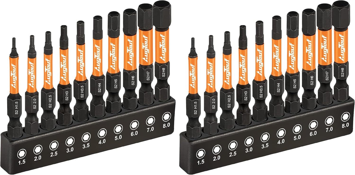 toolant Impact Allen Wrench Drill Bit Set. 20-Piece Metric & SAE. 2-Inch | S2 steel magnetic bits with 1/4-inch hex shanks; includes 4 mini L-shaped hex keys and labeled holders in a storage case - Amazon.com