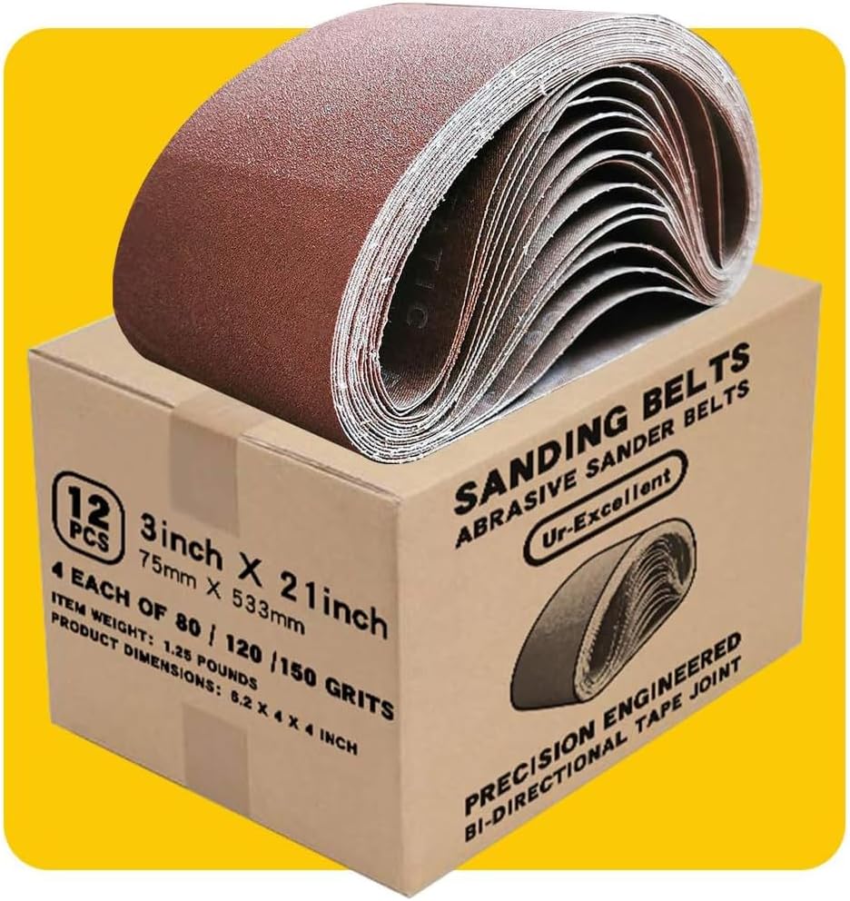 3x21 3 x 21 Inch Sanding Belt Pack 3-Inch x 21-Inch.12 Pcs(4 Each of 80 120 150 Grits) Aluminum Oxide for Sander - Amazon.com