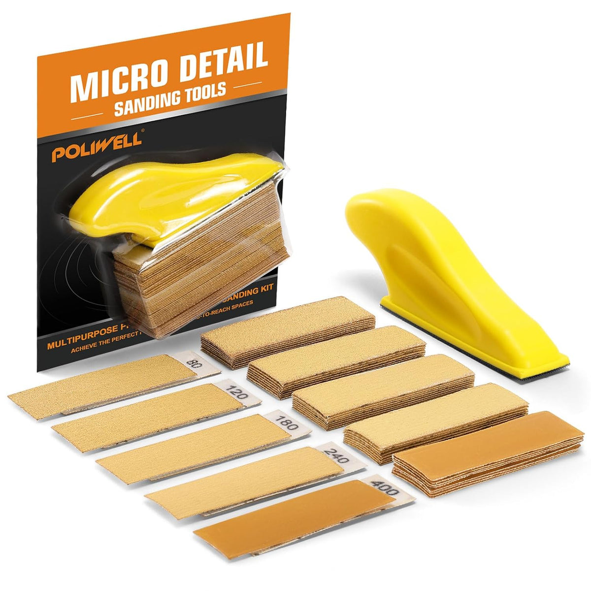 POLIWELL Micro Sander Kit 3.5 x 1 Mini Sander for Small Projects. Detail Handle Sanding Tools + Sandpaper 80 120 180 240 400 Grit for DIY Crafts Wood Finishing Tight Narrow Spaces Polishing. 50 PCS - Amazon.com