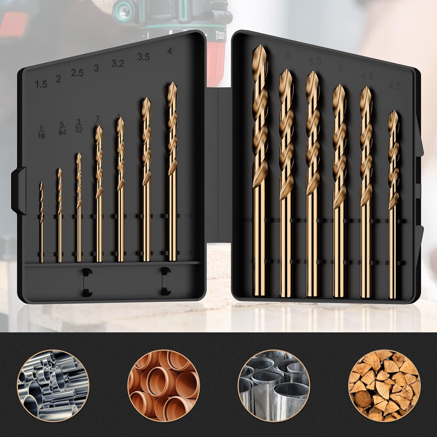 MACXCOIP 13Pcs(1/16-1/4) Cobalt Drill Bit Set M35 HSS Jobber Length | for Hardened Metal. Stainless Steel. Cast Iron. Wood and Plastic. with Index Storage Case - Amazon.com
