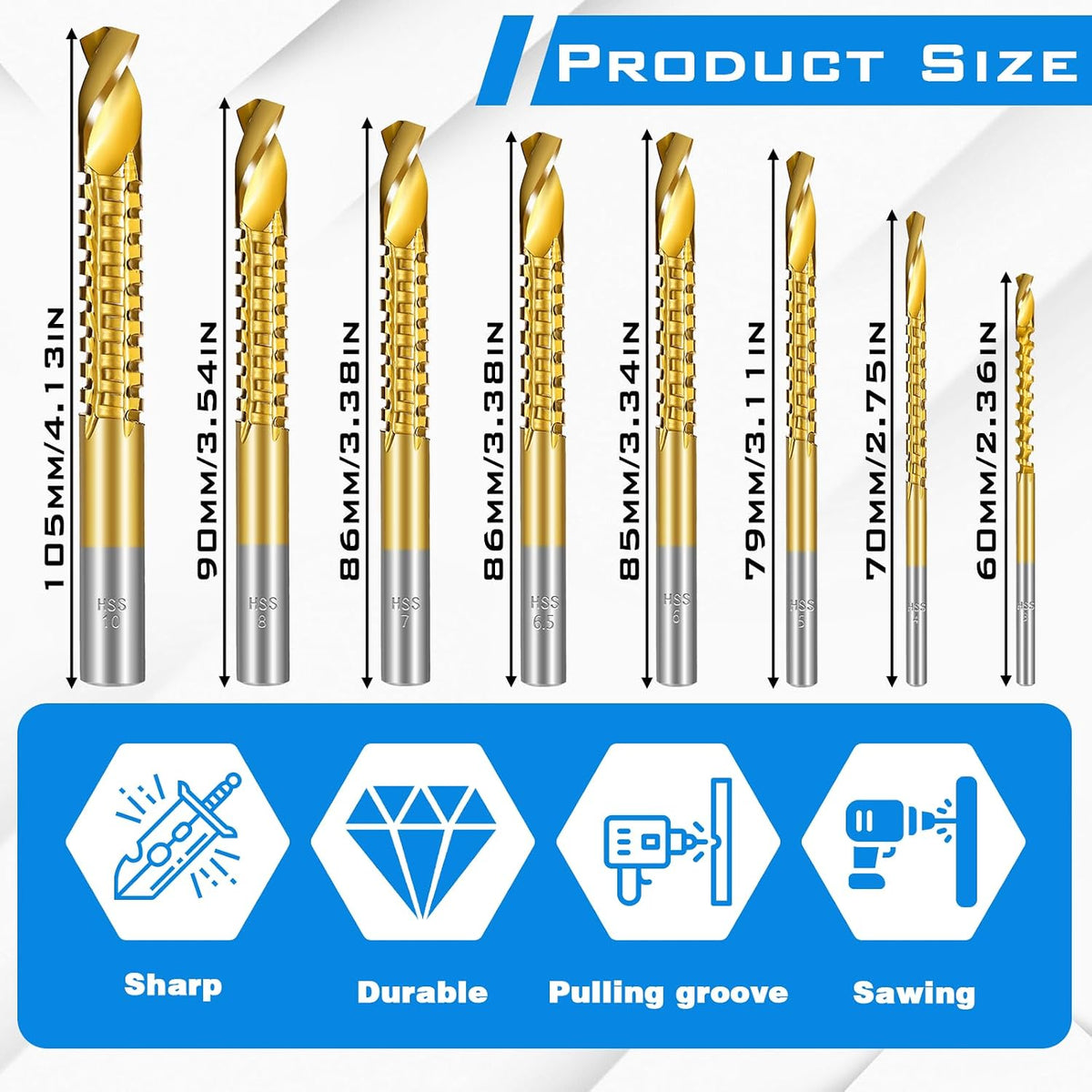 8 Pack Titanium Coated HSS Twist Drill Bits. 3-10mm Serrated Side Cutting Drill Bit. Hex Shank Serrated Cutting Drill Bits. Drill Bit Woodworking Tools. Hole Holesaw Tool for Plastic Metal Wood Hole - Amazon.com