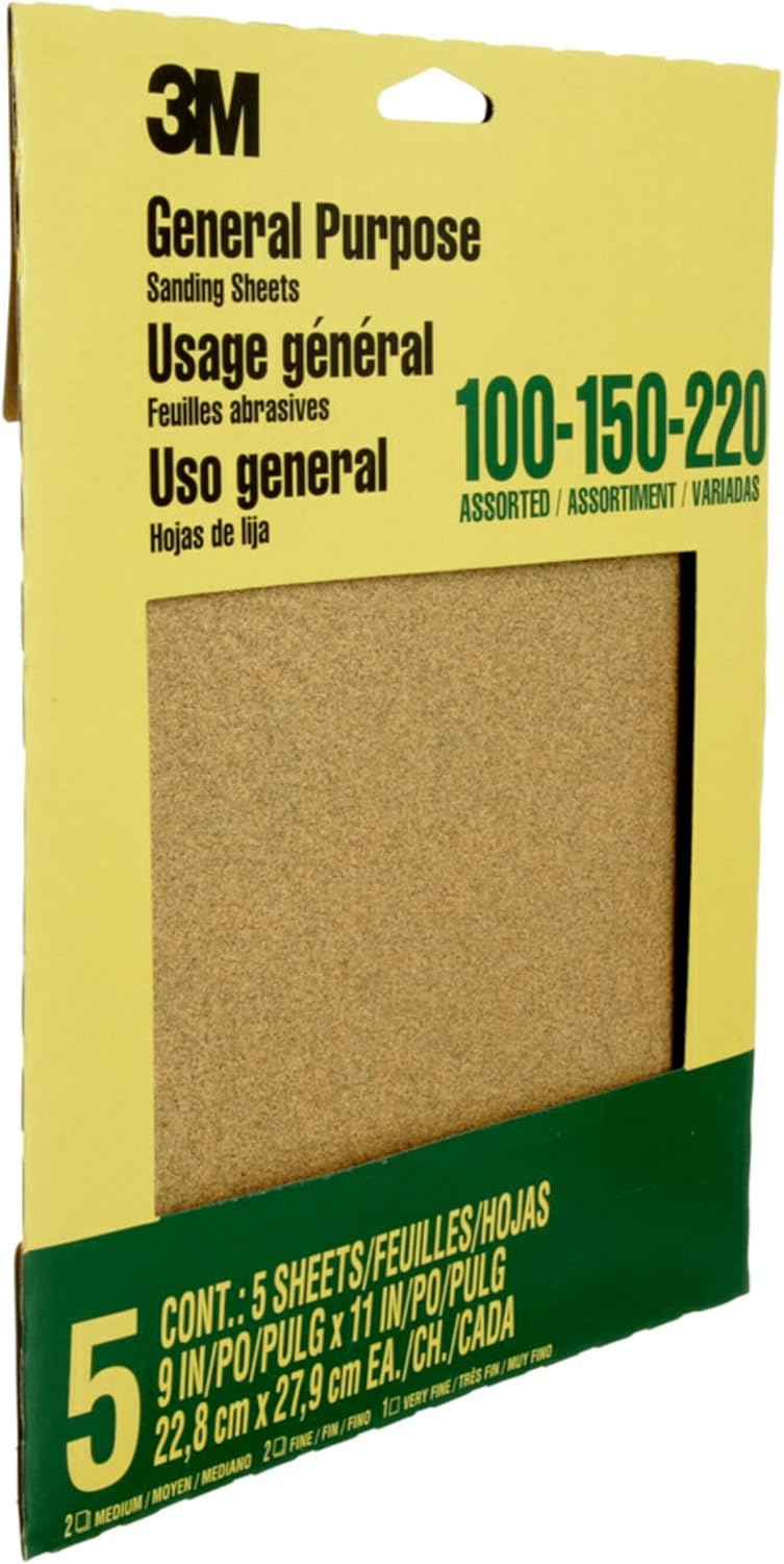 3M Aluminum Oxide Sandpaper. 5 Sheets. Assorted Grit 100-150-220. 9-in x 11-in. Multi-Purpose Abrasive Sanding Paper for On Paint. Wood and Metal (9005NA) - Abrasive Sheets - Amazon.com