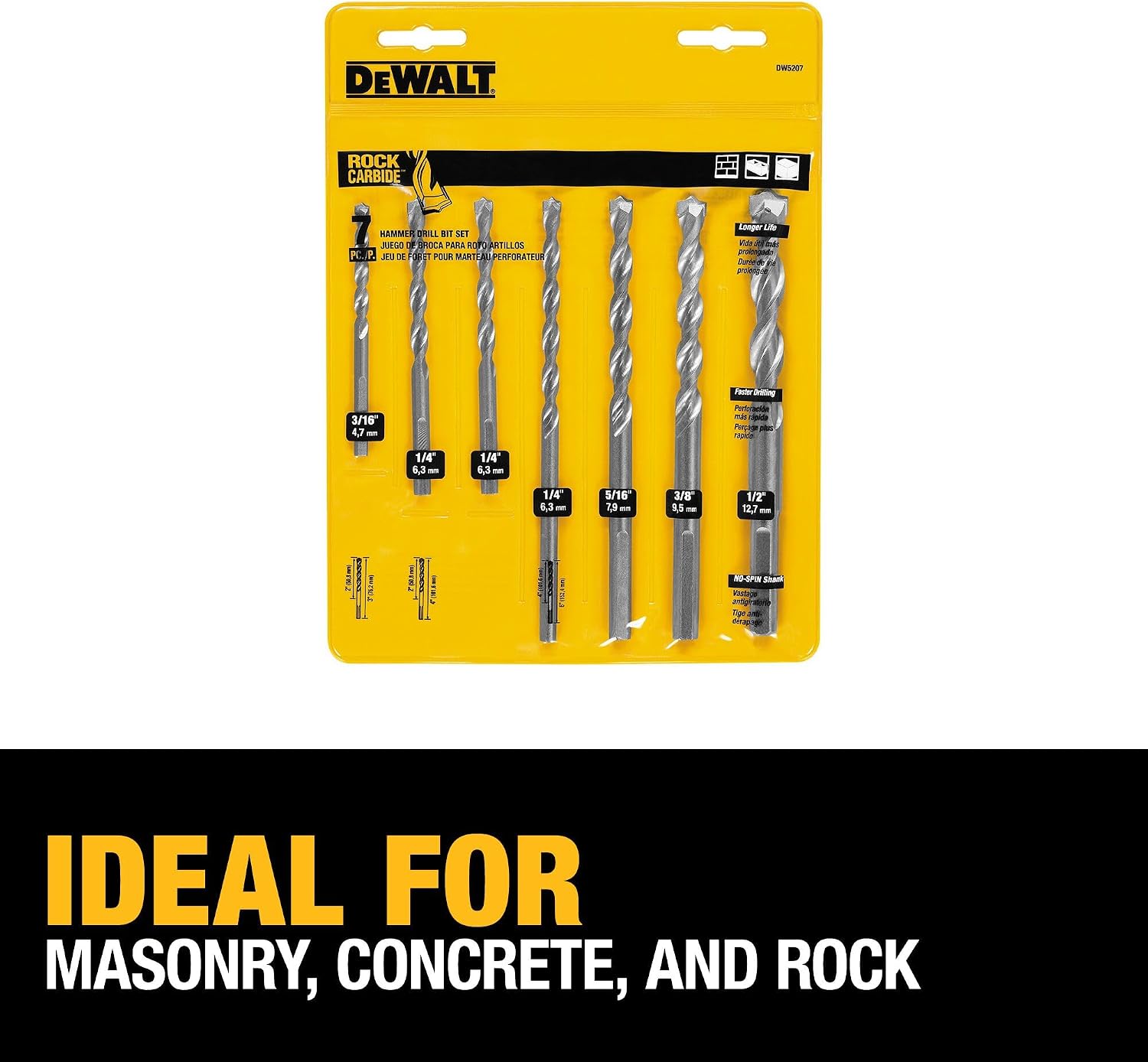 DEWALT Masonry Drill Bit Set. Percussion. Concrete & Block. 7-Piece (DW5207)