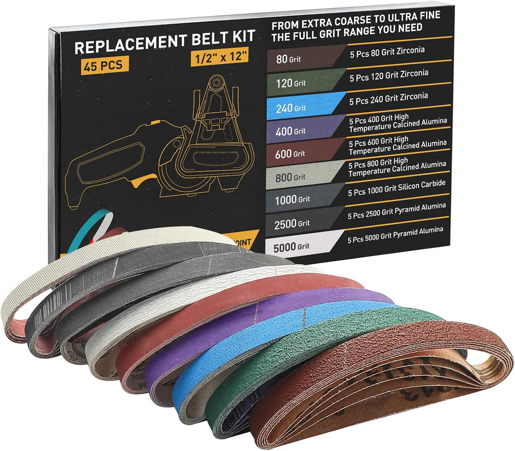 45 Pcs 1/2 x 12 Replacement Sharpening Belt Kit for Official Work Sharp Knife & Tool Sharpener (WSKTS & WSKTS-KT/Mk.1 & Mk.2) - Assorted Grits (80/120/240/400/600/800/1000/2500/5000) - Amazon.com