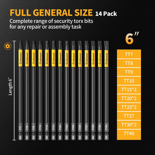 14PCS lmpact Long Torx Bit Set. 6-Inch T7-T40 Tamper Proof Star Bits Set | Magnetic S2 Steel Security Torx bits with 1/4-inch quick-release shanks for automotive. DIY. electronics. and woodworking - Amazon.com