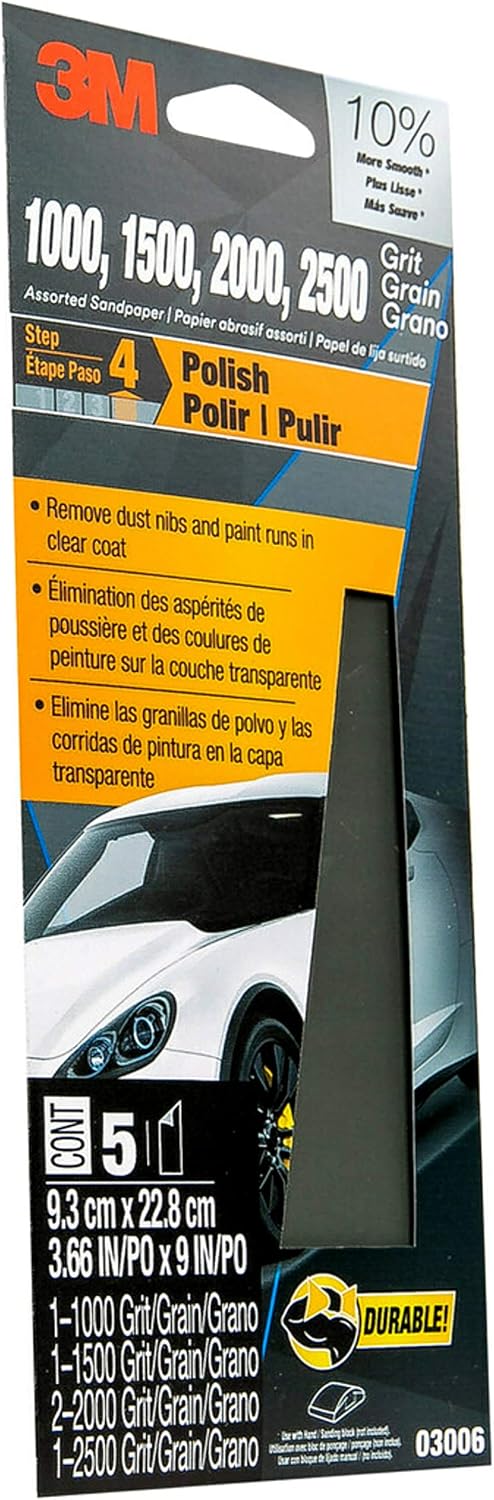 3M Wetordry Sandpaper. 03006. Assorted Grits (1000. 1500. 2000. 2500). 3 2/3 in x 9 in. 5 sheets total per pack
