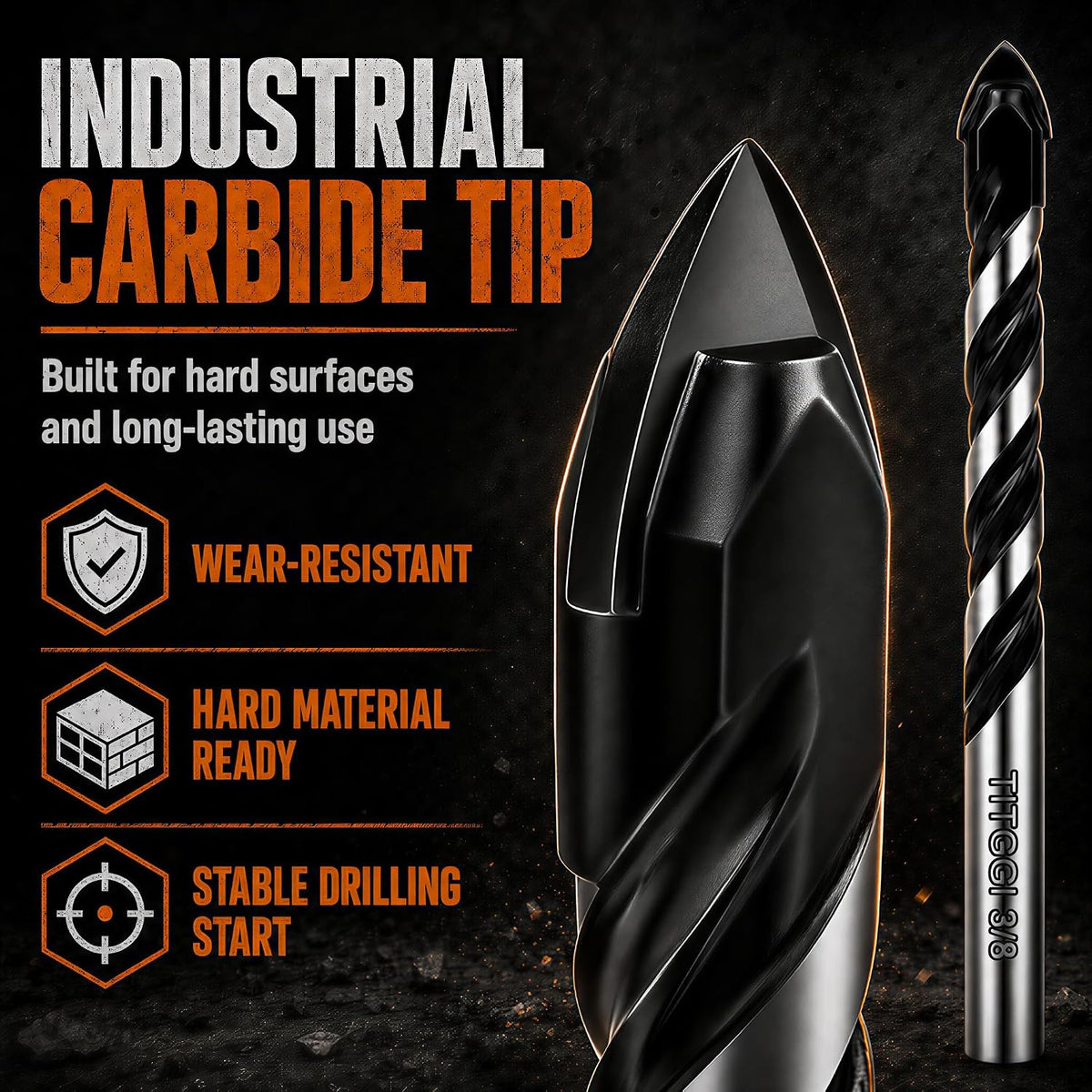 10-Piece Masonry Drill Bit Set & Concrete Drill Bit Set. 7 Sizes. 1/8-1/2 | Carbide Drill Bits for Tile. Ceramic. Glass. Cement & Brick. Bath & Kitchen. Dual U-Groove. 3-Flat Shank. Standard Drill Fit