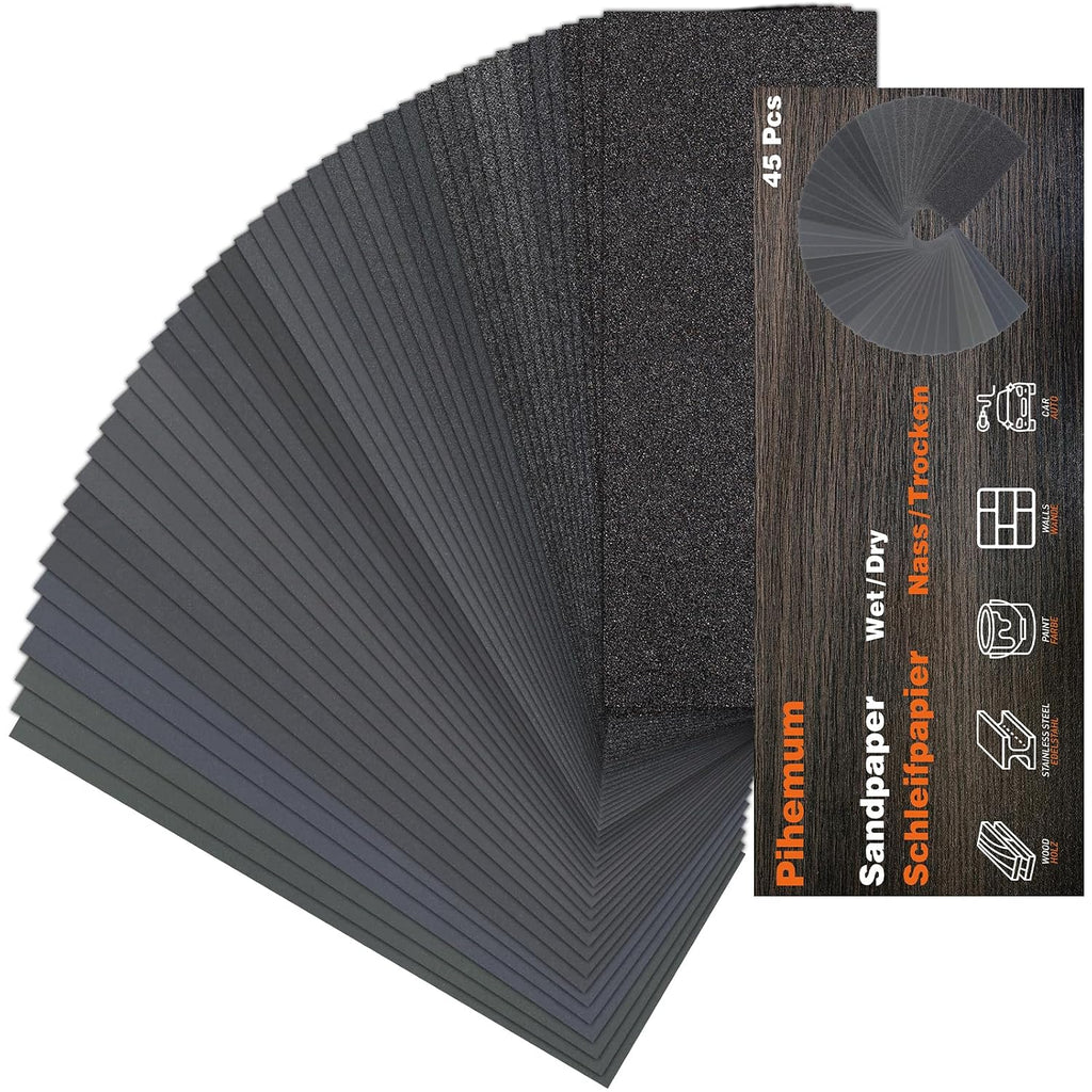 45 PCS Wet Dry Sandpaper 80-5000 Grit Sheets for Polishing & Finishing | 9 x 3.6 Inch Sand Paper Assortment Pack. Silicon Carbide Abrasive. Grit Marked Sheets. Wood. Metal & Automotive Polishing - Amazon.com