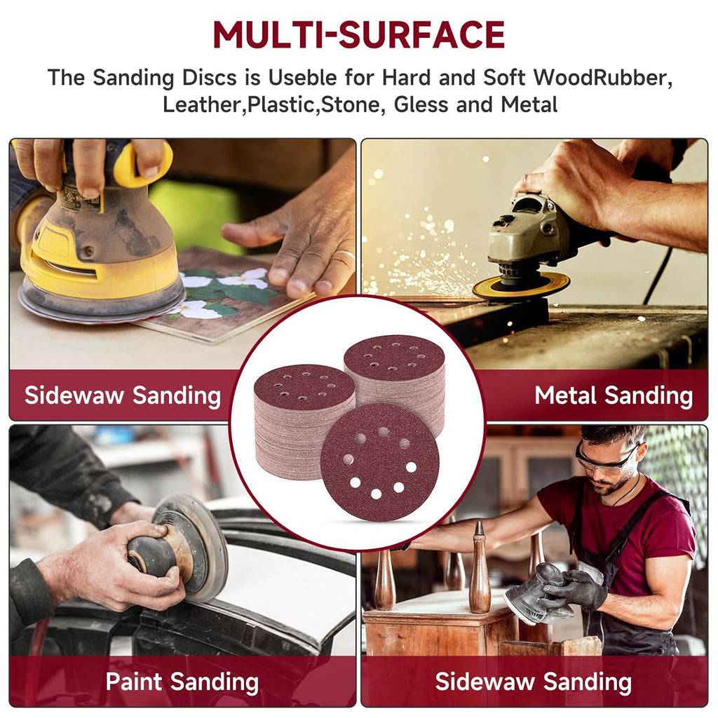 POTUINOM 100PCS 5 Inch Sanding Discs 220 Grit Sandpaper for Orbital Sander | Professional Orbital Sander Pads. Hook and Loop Sand Paper Sander discs.Sanding Pads for Metal.Car.Wood - Amazon.com