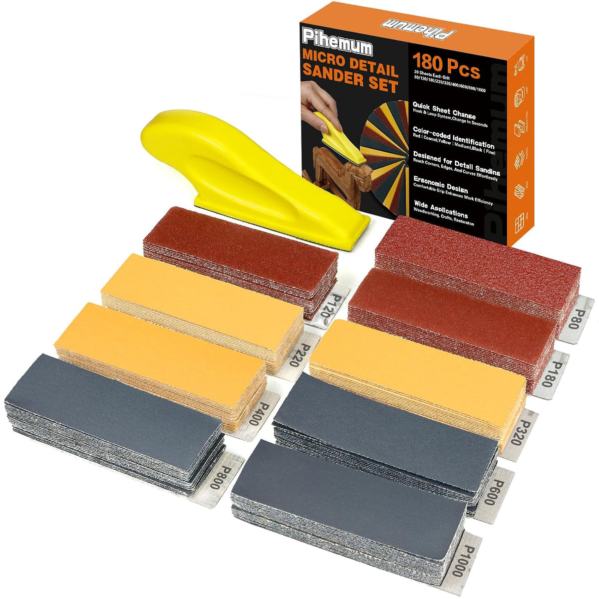 180 PCS Mini Detail Sanding Kit. 80-1000 Grit Sandpaper with Finger Sanding Blocks for Small Areas and Corners. Ideal for Woodworking. Furniture Repair. Crafts and DIY - Amazon.com