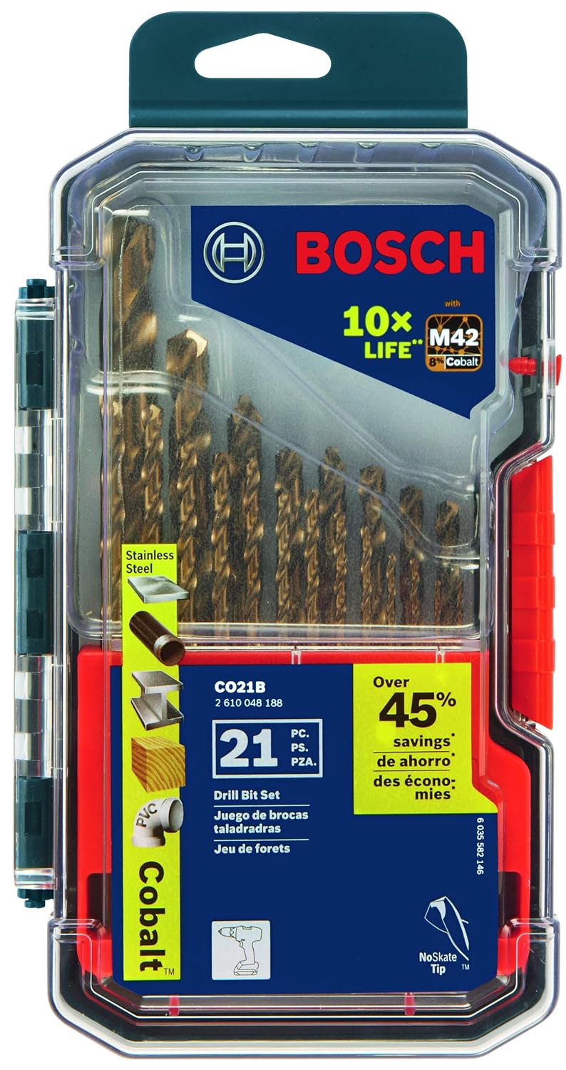 BOSCH CO14B 14-Piece Cobalt Drill Bit Set with Case | Metal drilling. drill bits set to drill holes in metal. M42. three-flat shank. drill bits for stainless steel - Amazon.com