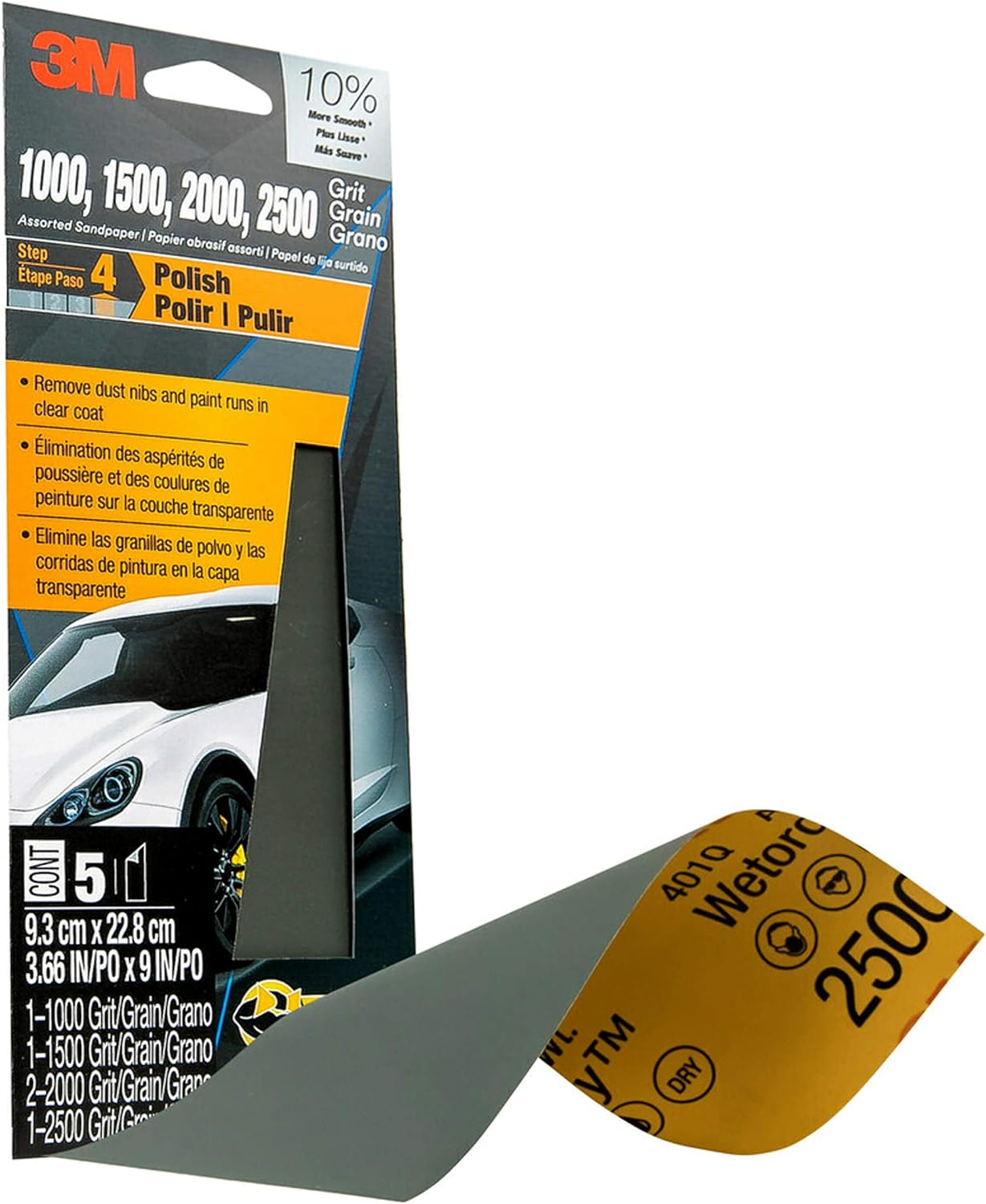 3M Wetordry Sandpaper. 03006. Assorted Grits (1000. 1500. 2000. 2500). 3 2/3 in x 9 in. 5 sheets total per pack
