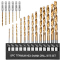 19 Pcs Hex Shank Drill Bit Set. 1/16-1/4. HSS Titanium Twist. Metal. Wood | 135° Split Point. Self-Centering. Fits Impact Drivers. Quick Change Chucks. For Plastic. Aluminum. Indexed Case. Backup Bits - Amazon.com