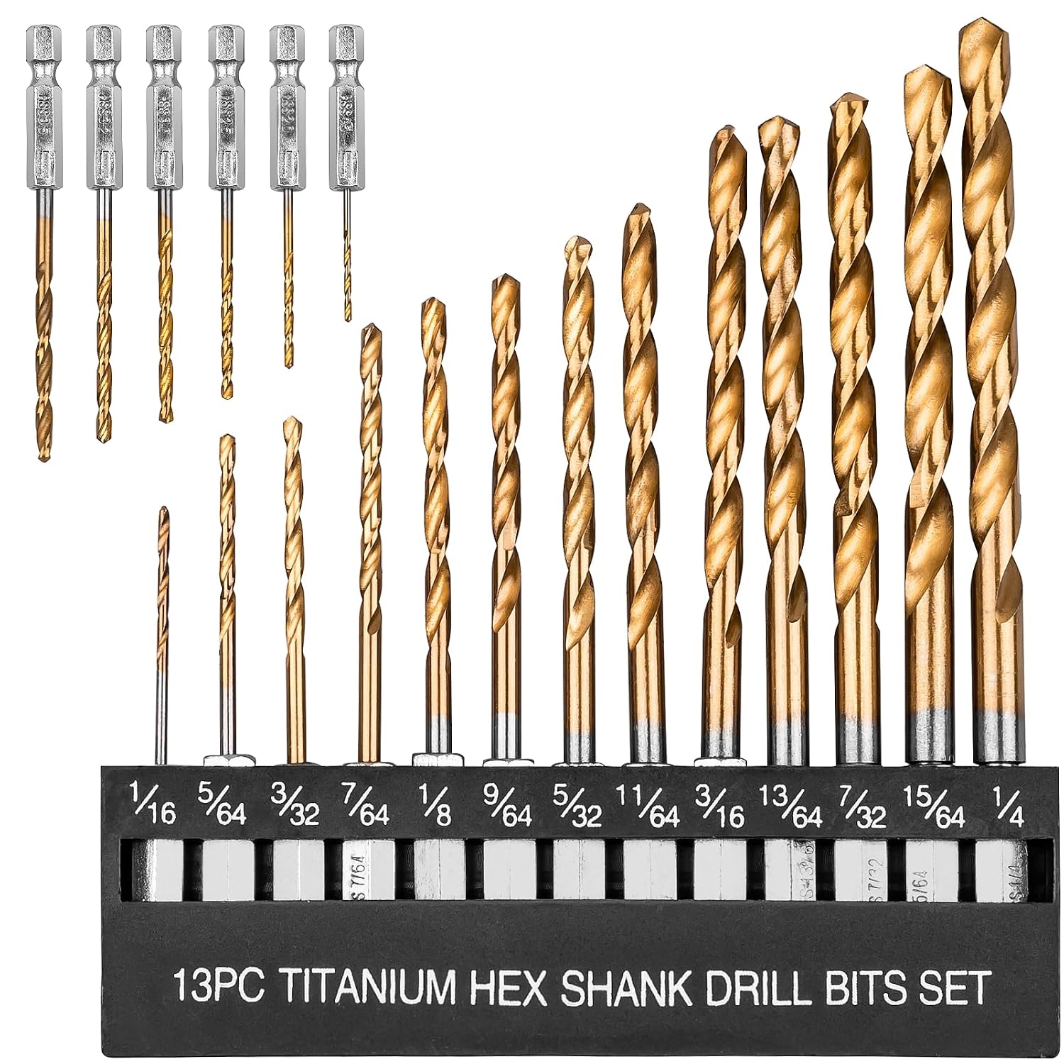 19 Pcs Hex Shank Drill Bit Set. 1/16-1/4. HSS Titanium Twist. Metal. Wood | 135° Split Point. Self-Centering. Fits Impact Drivers. Quick Change Chucks. For Plastic. Aluminum. Indexed Case. Backup Bits - Amazon.com