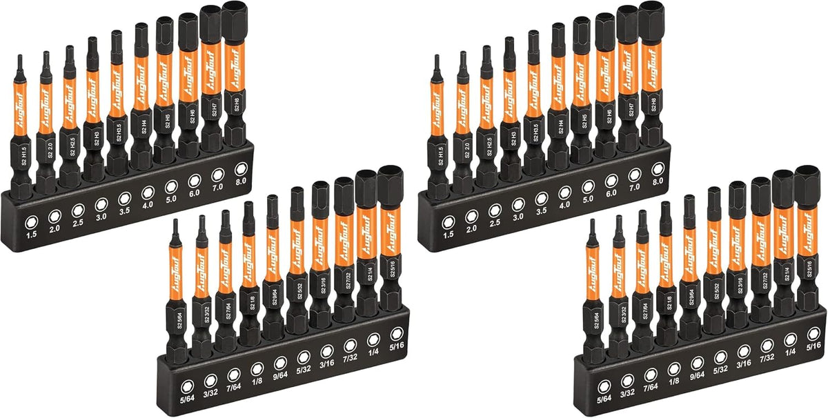 toolant Impact Allen Wrench Drill Bit Set. 20-Piece Metric & SAE. 2-Inch | S2 steel magnetic bits with 1/4-inch hex shanks; includes 4 mini L-shaped hex keys and labeled holders in a storage case - Amazon.com