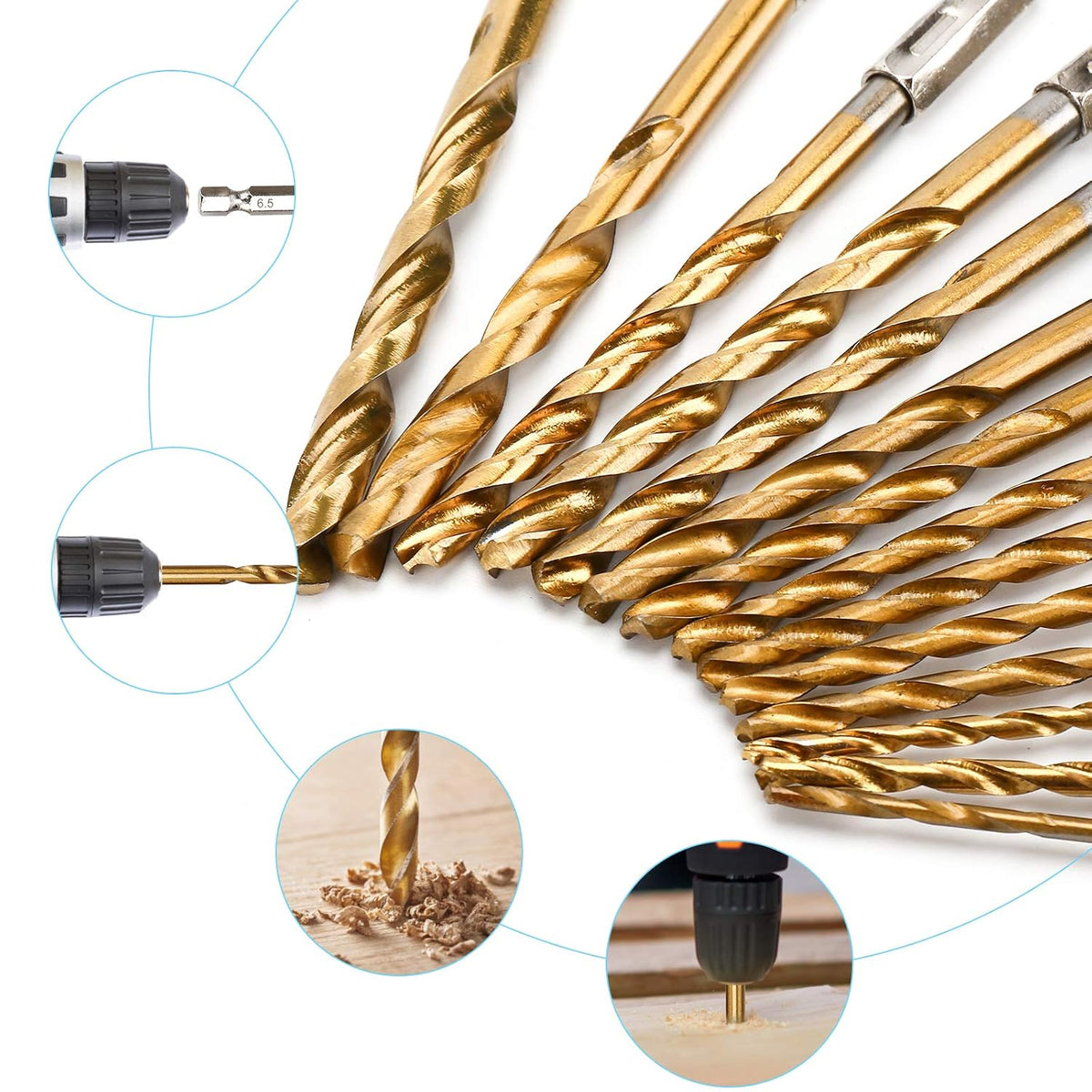 19 Pcs HSS Titanium Twist Drill Bit Set - 1/16-1/4 Hex Shank Quick Change | 135 Degrees Split Point. Fully Ground Edges. Anti Runout. Fits Impact Drivers. Drills Metal Steel Wood. Plastics. Small Bits - Amazon.com