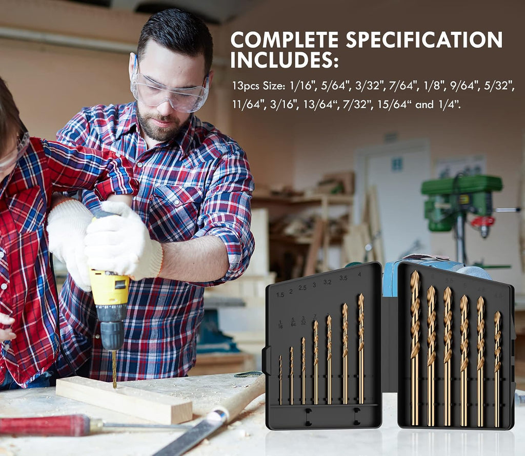 MACXCOIP 13Pcs(1/16-1/4) Cobalt Drill Bit Set M35 HSS Jobber Length | for Hardened Metal. Stainless Steel. Cast Iron. Wood and Plastic. with Index Storage Case - Amazon.com