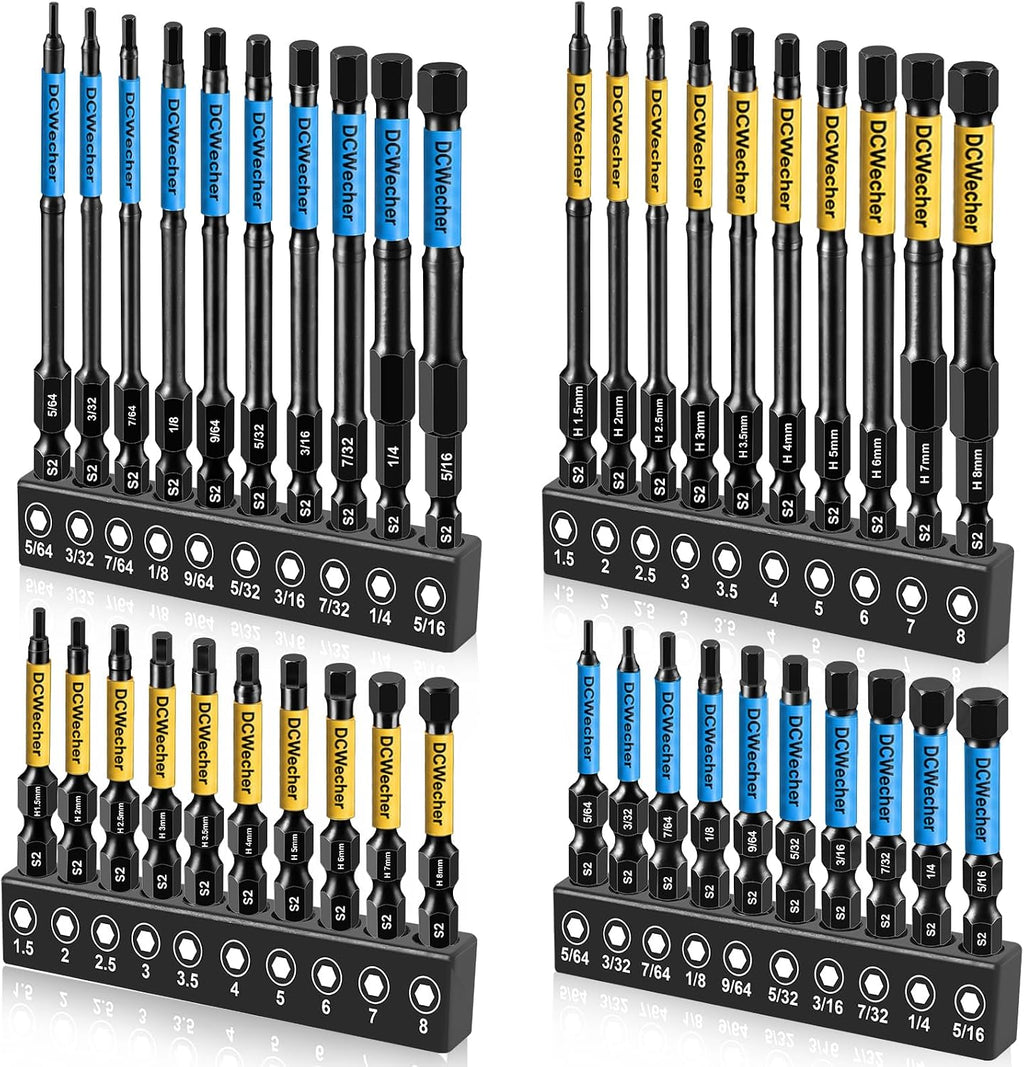 DCWecher 3-Inch Impact Hex Bit Set. 20PCS Long Allen Wrench Drill Bit Set | Magnetic Allen Key Drill Bit Set. S2 Steel. Metric & SAE Hex Bits. 1/4'' Hex Shank for Automotive Repair & Furniture Assembly - Amazon.com