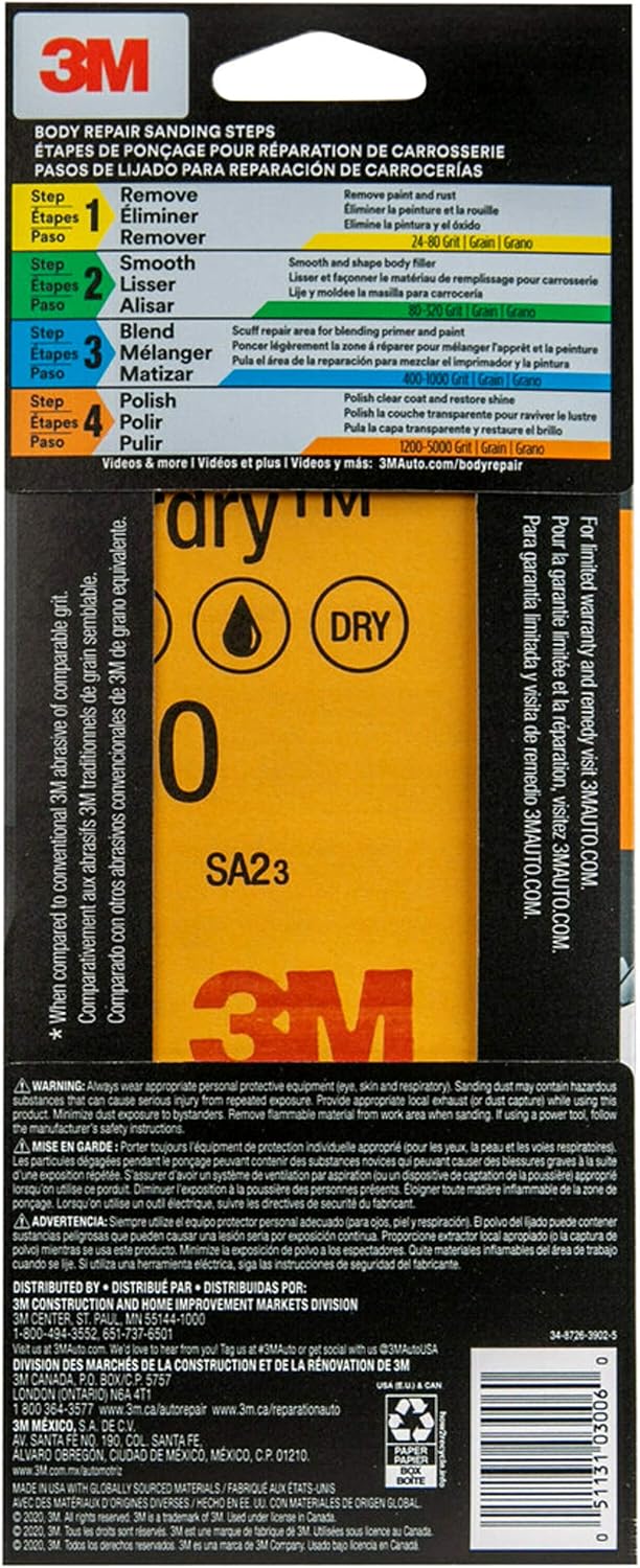 3M Wetordry Sandpaper. 03006. Assorted Grits (1000. 1500. 2000. 2500). 3 2/3 in x 9 in. 5 sheets total per pack