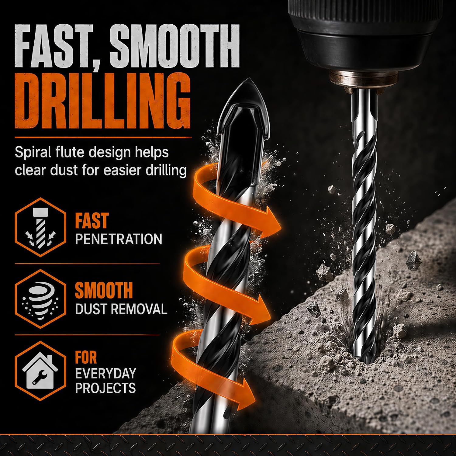 10-Piece Masonry Drill Bit Set & Concrete Drill Bit Set. 7 Sizes. 1/8-1/2 | Carbide Drill Bits for Tile. Ceramic. Glass. Cement & Brick. Bath & Kitchen. Dual U-Groove. 3-Flat Shank. Standard Drill Fit