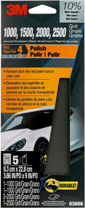 3M Wetordry Sandpaper. 03006. Assorted Grits (1000. 1500. 2000. 2500). 3 2/3 in x 9 in. 5 sheets total per pack