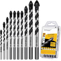 10-Piece Masonry Drill Bit Set & Concrete Drill Bit Set. 7 Sizes. 1/8-1/2 | Carbide Drill Bits for Tile. Ceramic. Glass. Cement & Brick. Bath & Kitchen. Dual U-Groove. 3-Flat Shank. Standard Drill Fit