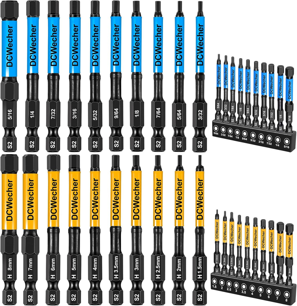 DCWecher 3-Inch Impact Hex Bit Set. 20PCS Long Allen Wrench Drill Bit Set | Magnetic Allen Key Drill Bit Set. S2 Steel. Metric & SAE Hex Bits. 1/4'' Hex Shank for Automotive Repair & Furniture Assembly - Amazon.com